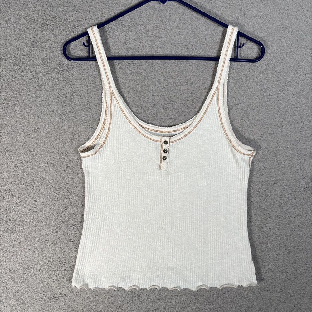 Abercrombie Fitch Women’s Size M‎ Ribbed Crop Tank Top Y2K Contrast Stitch Cream
